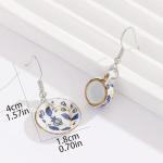 Vintage Ceramic Drop Earrings for Women,Flower Teacup Dinnerware Pendant Earrings,Trendy Ceramic Jewelry for Women (Blue)
