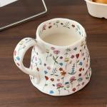 Large Ceramic Coffee Mug Cute Flower with Handmade Big Handle, 20oz Girly Pink Floral Tea Cup for Women Valentine Gift, Novelty Irregular Oversized Christmas Mugs for Latte Tea Milk Cocoa