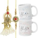 TIED RIBBONS Rakhi for Brother and Bhabhi | Printed Coffee Mugs (Set of 2, 10 Oz) | Greeting Card | Roli Tika - Rakhi Bracelet for Brother | Lumba Rakhi Set | Raksha Bandhan Gifts