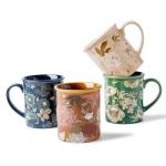 BICETTO Coffee Mugs Set of 4, 12oz Ceramic Tea Cups with Floral Design, Hand wash only, Microwaveable, Gift Box, Perfect for Cappuccino, Latte, Hot Chocolate–Tazas Para Café Bonitas (Royal Bloom)