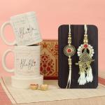 TIED RIBBONS Rakhi for Brother and Bhabhi | Printed Coffee Mugs (Set of 2, 10 Oz) | Greeting Card | Roli Tika - Rakhi Bracelet for Brother | Lumba Rakhi Set | Raksha Bandhan Gifts