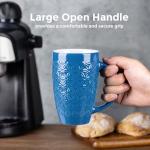 AmorArc Coffee Mugs Set of 6, 16oz Ceramic Lagre Coffee Mugs Set with Textured Geometric Patterns for Latte/Tea/Beer/Hot Cocoa, Dishwasher & Microwave Safe, Blue