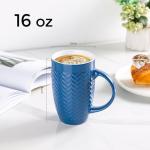 AmorArc Coffee Mugs Set of 6, 16oz Ceramic Lagre Coffee Mugs Set with Textured Geometric Patterns for Latte/Tea/Beer/Hot Cocoa, Dishwasher & Microwave Safe, Blue