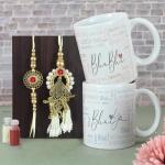 TIED RIBBONS Rakhi for Brother and Bhabhi | Printed Coffee Mugs (Set of 2, 10 Oz) | Greeting Card | Roli Tika - Rakhi Bracelet for Brother | Lumba Rakhi Set | Raksha Bandhan Gifts