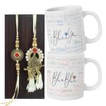 TIED RIBBONS Rakhi for Brother and Bhabhi | Printed Coffee Mugs (Set of 2, 10 Oz) | Greeting Card | Roli Tika - Rakhi Bracelet for Brother | Lumba Rakhi Set | Raksha Bandhan Gifts