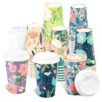 BYMIOYA Disposable Paper Cup 16 oz 48-piece Coffee Cups with Lids, 6 Spring Floral Design Drinking Paper Cups for Floral Themed Birthday Party Bridal, Wedding, Tea Party, Baby Shower