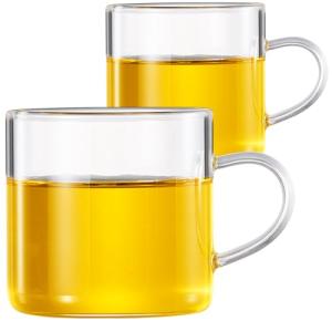 PARACITY Glass Tea Cups Set of 2, 4.3oz Clear High Borosilicate Glass Teacups with Handle, DIshwasher Safe Tea Cup for Espresso Cappuccino Latte Juice