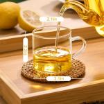 PARACITY Glass Tea Cups Set of 2, 4.3oz Clear High Borosilicate Glass Teacups with Handle, DIshwasher Safe Tea Cup for Espresso Cappuccino Latte Juice