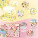 40 Set Floral Tea Cups and Saucers Disposable Tea Party Supplies Colorful Flower Teacups with Handle and Paper Napkins Dinnerware Set for Floral Theme Tea Party Birthday Wedding Bridal Shower Supply
