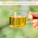 PARACITY Glass Tea Cups Set of 2, 4.3oz Clear High Borosilicate Glass Teacups with Handle, DIshwasher Safe Tea Cup for Espresso Cappuccino Latte Juice