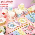 40 Set Floral Tea Cups and Saucers Disposable Tea Party Supplies Colorful Flower Teacups with Handle and Paper Napkins Dinnerware Set for Floral Theme Tea Party Birthday Wedding Bridal Shower Supply