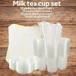 Xlong 50 Sets Clear Plastic Cups With Flat Lids,16oz Disposable Iced Coffee Cups with Straws and Stickers,Plastic Cups for Iced Coffee,Cold Drinks,Juice, Bubble Boba Tea,Smoothie, Milkshake