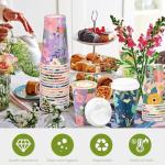 BYMIOYA Disposable Paper Cup 16 oz 48-piece Coffee Cups with Lids, 6 Spring Floral Design Drinking Paper Cups for Floral Themed Birthday Party Bridal, Wedding, Tea Party, Baby Shower