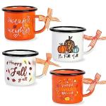 Quera 4 Pieces Fall Coffee Mini Mug White Orange Cup Thanksgiving Pumpkin Ceramic Mugs for Tiered Tray Decor Fall Centerpieces Party Decor, light and durable, Birthday Gift, 240 ml.​