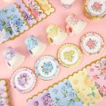 40 Set Floral Tea Cups and Saucers Disposable Tea Party Supplies Colorful Flower Teacups with Handle and Paper Napkins Dinnerware Set for Floral Theme Tea Party Birthday Wedding Bridal Shower Supply