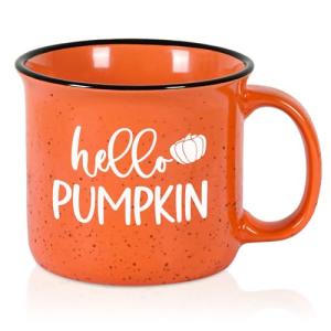 Maustic Fall Coffee Mug, Hello Pumpkin Mug, Seasonal Decor for Home Camping, Perfect for Fall, Thanksgiving, Cute Pumpkin Cup 15 Oz