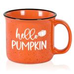 Maustic Fall Coffee Mug, Hello Pumpkin Mug, Seasonal Decor for Home Camping, Perfect for Fall, Thanksgiving, Cute Pumpkin Cup 15 Oz