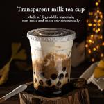 Xlong 50 Sets Clear Plastic Cups With Flat Lids,16oz Disposable Iced Coffee Cups with Straws and Stickers,Plastic Cups for Iced Coffee,Cold Drinks,Juice, Bubble Boba Tea,Smoothie, Milkshake