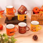 Whaline 6Pcs Fall Coffee Mugs Mini Thanksgiving Mugs with Plaid Ribbon Fall Tiered Tray Decor Pumpkin Turkey Maple Leaf Mini Drinking Mug Gifts for Thanksgiving Autumn Table Centerpieces
