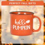Maustic Fall Coffee Mug, Hello Pumpkin Mug, Seasonal Decor for Home Camping, Perfect for Fall, Thanksgiving, Cute Pumpkin Cup 15 Oz