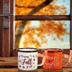 Quera 4 Pieces Fall Coffee Mini Mug White Orange Cup Thanksgiving Pumpkin Ceramic Mugs for Tiered Tray Decor Fall Centerpieces Party Decor, light and durable, Birthday Gift, 240 ml.​