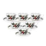 Portmeirion Holly and Ivy 7 oz Holiday Teacup and Saucer Set (Set of 6) - Earthenware Holly Motif, Festive Tableware for Christmas Tea Parties, Elegant Seasonal Gifts - Dishwasher & Microwave Safe