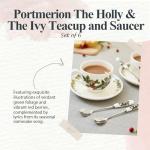 Portmeirion Holly and Ivy 7 oz Holiday Teacup and Saucer Set (Set of 6) - Earthenware Holly Motif, Festive Tableware for Christmas Tea Parties, Elegant Seasonal Gifts - Dishwasher & Microwave Safe