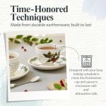 Portmeirion Holly and Ivy 7 oz Holiday Teacup and Saucer Set (Set of 6) - Earthenware Holly Motif, Festive Tableware for Christmas Tea Parties, Elegant Seasonal Gifts - Dishwasher & Microwave Safe