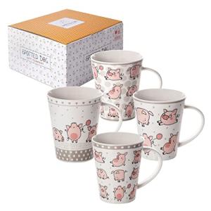 SPOTTED DOG GIFT COMPANY Pig Mugs, Animal Coffee Mug Set of 4, Pink Ceramic Tea Cups for Hot Drinks, Microwave Dishwasher Safe, Cute Farm Kitchen Decor Gifts for Women - 12.2oz