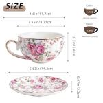 Agyiuns Tea Cup and Saucers, 6.4oz Floral Tea Cups with Gold Trim, Porcelain Teacup, Coffee Cappuccino Espresso Latte Mugs for Party Birthday,Party Cafe Home, Christmas Gift (White)