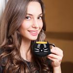 BUYNEED Funny Cute Ceramic Animal Cat Coffee Mug 12 oz Cat Lovers Kitty Tea Mugs Gifts for Women Girls Kids Black