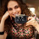 BUYNEED Funny Cute Ceramic Animal Cat Coffee Mug 12 oz Cat Lovers Kitty Tea Mugs Gifts for Women Girls Kids Black