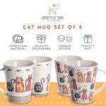 SPOTTED DOG GIFT COMPANY Cat Mugs, Animal Themed Coffee Mug Set of 4, Ceramic Tea Cups for Hot Drinks, Microwave Dishwasher Safe, Cute Kitchen Gifts for Cat Lovers Women Men - 12.2oz
