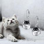 SHEAISRS Black Cat Earrings for Women 925 Sterling Silver Teacup Cat Earrings Dangle Cute Animal Leverback Earrings Jewelry for Women