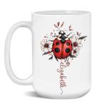 Ladybug Coffee Cup With Daisy, Personalized Nature Lover Ceramic Mug, Garden Inspired Cup 11oz 15oz, Customized Name Flower White Mug, Custom Animal Theme Decorative Cup, Daisy Mug