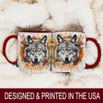 Personalized Wolf Coffee Mug, Ceramic Mug 11oz with Majestic Wolf and Autumn Leaves Artwork, Personalized Coffee Cup, Gift for Lovers, Dishwasher Safe, Customized Name Mug, Nature-Inspired Coffee Gift