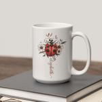 Ladybug Coffee Cup With Daisy, Personalized Nature Lover Ceramic Mug, Garden Inspired Cup 11oz 15oz, Customized Name Flower White Mug, Custom Animal Theme Decorative Cup, Daisy Mug