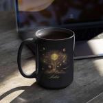 Personalized Coffee Mug With Cosmic Tree, Glowing Celestial Design Cup, Customized Nature Inspired Black Ceramic Cup, Gift For Friends, Custom Name Celestial Themed Mug 11oz 15oz