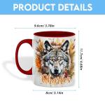 Personalized Wolf Coffee Mug, Ceramic Mug 11oz with Majestic Wolf and Autumn Leaves Artwork, Personalized Coffee Cup, Gift for Lovers, Dishwasher Safe, Customized Name Mug, Nature-Inspired Coffee Gift