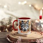 Personalized Wolf Coffee Mug, Ceramic Mug 11oz with Majestic Wolf and Autumn Leaves Artwork, Personalized Coffee Cup, Gift for Lovers, Dishwasher Safe, Customized Name Mug, Nature-Inspired Coffee Gift