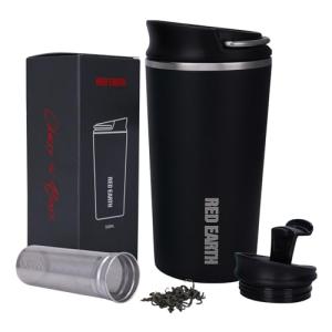 GiNT 17oz Travel Mug with Infuser and Two Lids. Vacuum Insulated 316 Stainless Steel Coffee Mug. Dishwasher Safe Mug with Tea Strainer for Hot and Cold Brew Coffee or Tea(Black)
