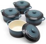 Kook Ceramic Mini Cocotte Set, Small Casserole Dishes with Lids and Handles, Individual Baking Ramekins, Oven, Microwave & Dishwasher Safe, Stoneware, 12 oz, Set of 4 (Stone Ombre)