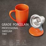 Sweejar Porcelain Tea Infuser Mug with Lid, 16 oz Teacup with Strainers for Loose Leaf Tea, Microwave and Dishwasher Safe Coffee Mug(Gradient Orange)