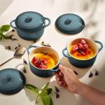 Kook Ceramic Mini Cocotte Set, Small Casserole Dishes with Lids and Handles, Individual Baking Ramekins, Oven, Microwave & Dishwasher Safe, Stoneware, 12 oz, Set of 4 (Stone Ombre)
