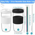 Youeon 4 Pack 24 Oz Reusable Boba Cups with Lids and Straw, Iced Coffee & Smoothie Cups, Bubble Tea & Mason Jar Style with Silicone Sleeve, BPA Free, Dishwasher Safe, 2 Colors