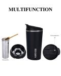 GiNT 17oz Travel Mug with Infuser and Two Lids. Vacuum Insulated 316 Stainless Steel Coffee Mug. Dishwasher Safe Mug with Tea Strainer for Hot and Cold Brew Coffee or Tea(Black)