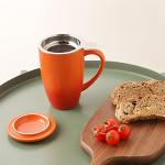Sweejar Porcelain Tea Infuser Mug with Lid, 16 oz Teacup with Strainers for Loose Leaf Tea, Microwave and Dishwasher Safe Coffee Mug(Gradient Orange)