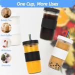 Youeon 4 Pack 24 Oz Reusable Boba Cups with Lids and Straw, Iced Coffee & Smoothie Cups, Bubble Tea & Mason Jar Style with Silicone Sleeve, BPA Free, Dishwasher Safe, 2 Colors