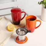 Sweejar Porcelain Tea Infuser Mug with Lid, 16 oz Teacup with Strainers for Loose Leaf Tea, Microwave and Dishwasher Safe Coffee Mug(Gradient Orange)
