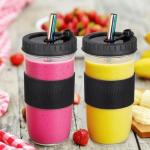 Youeon 4 Pack 24 Oz Reusable Boba Cups with Lids and Straw, Iced Coffee & Smoothie Cups, Bubble Tea & Mason Jar Style with Silicone Sleeve, BPA Free, Dishwasher Safe, 2 Colors